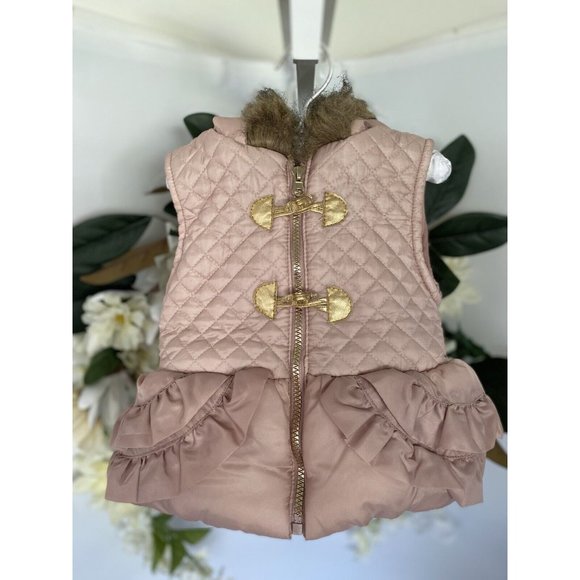Little Lass Light Pink Puffer Vest Girls 2T Faux Fur Trimmed Hoodie Full Zip EUC - Picture 13 of 16